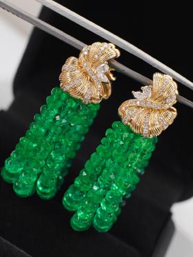 30ct算盘珠祖母绿耳坠