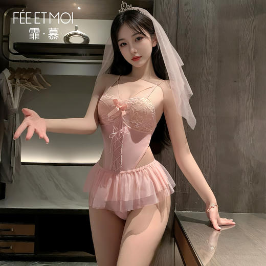 【情趣内衣】霏慕 蕾丝覆胸纯欲新娘套装6606 商品图10