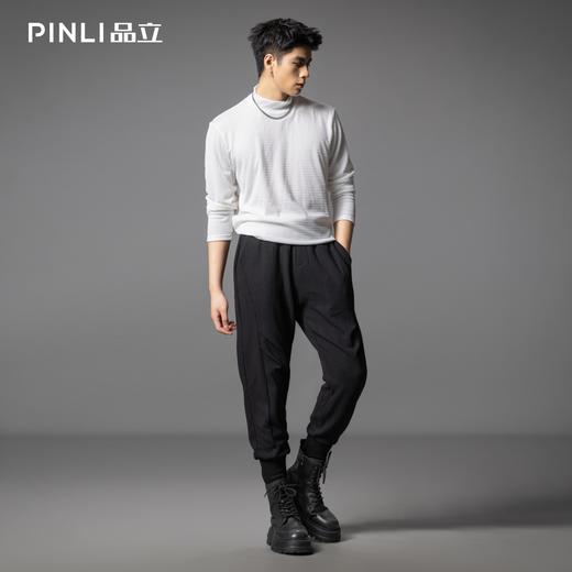 PINLI品立春季新款潮牌半高领长袖T恤男士肌理感纯色休闲上衣B253111023 商品图1
