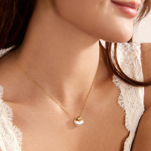 Manreya玛芮雅心芒通体s925纯银拉丝爱心吊坠项链女锁骨链耳环耳饰 商品图3