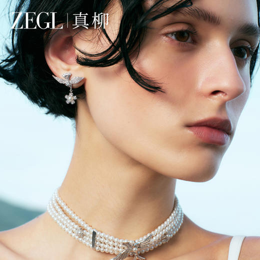 ZEGL真柳设计师飞鸟系列闪锆耳环女气质大气耳钉适合圆脸的耳饰 商品图2