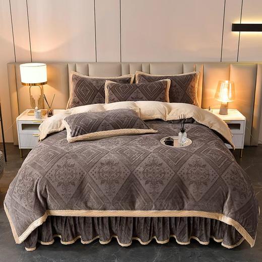 全新欧式A类5D雕花纯色牛奶绒四件套床裙款G110200002 商品图7