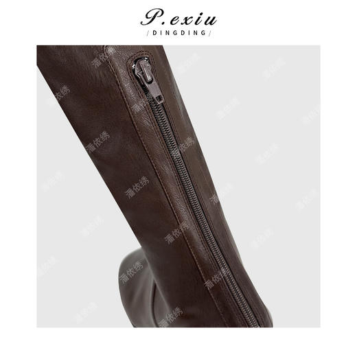 PanYiXiu/潘依绣【年度战靴】饮奶牛植鞣牛皮尖头直筒过膝长靴 QL111302 商品图3
