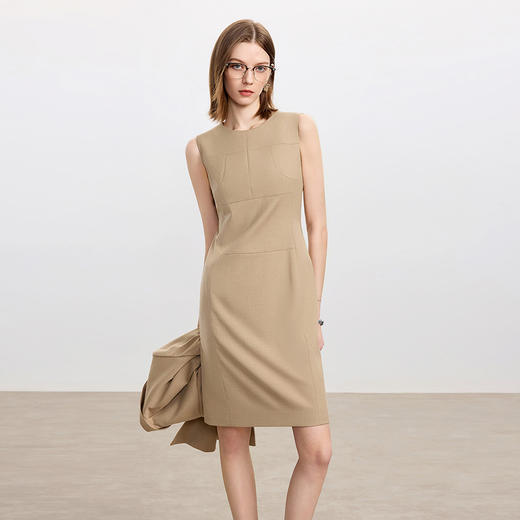 IWY/卡其色修身连衣裙女高端羊毛西装裙中长款秋冬内搭职业装Q1442 商品图0
