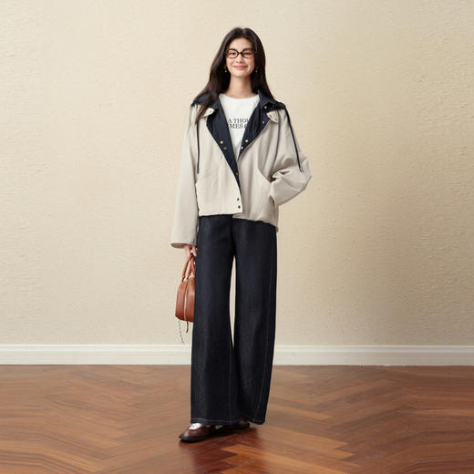 【严选】诗凡黎经典MIU系巴恩风连帽风衣2025秋新款气质百搭宽松夹克外套7G8260351 商品图1