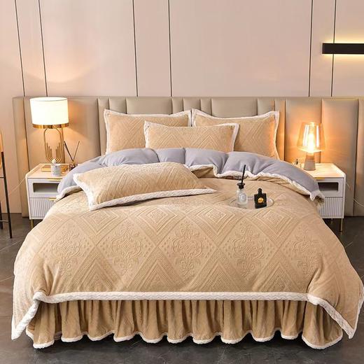 全新欧式A类5D雕花纯色牛奶绒四件套床裙款G110200002 商品图10