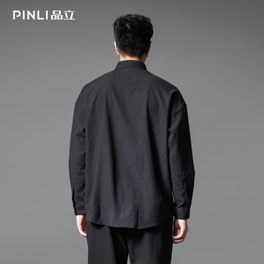 PINLI品立春季新款拼接刺绣长袖衬衫男肌理感休闲宽松衬衣潮B253113003 商品图2