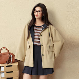 【严选】诗凡黎Miu系一手长连帽风衣2025秋新款巴恩风百搭宽松派克外套女7G8260331