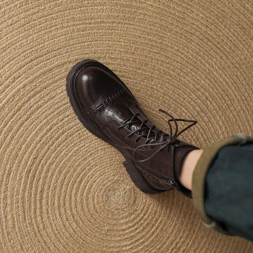 阿么手工女鞋侧拉链女小众马丁靴2025新款假日风真皮短靴冬4.5CM 商品图2