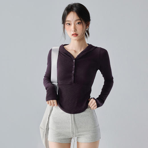 跃牌【禅语梵心】竹节螺纹帽衫显瘦上衣外穿健身服跑步瑜伽长袖显瘦亨利运动TCX5568 商品图0