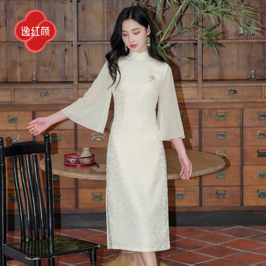 逸红颜凝兰2025春新款高雅气质筒子领软缎中式日常轻国风改良旗袍 商品图2