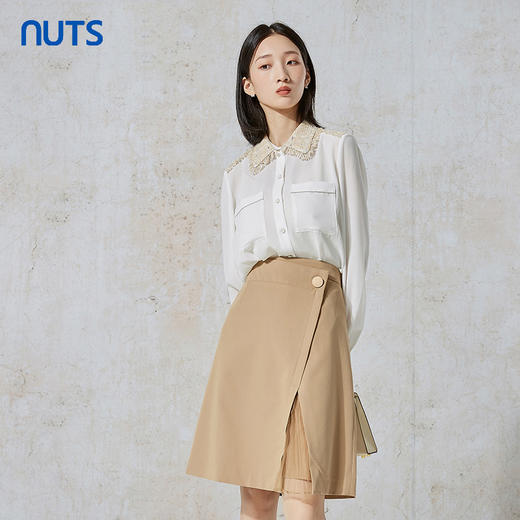 NUTS商场同款秋季时尚气质通勤百搭拼接设计长袖衬衫女231013022B 商品图0
