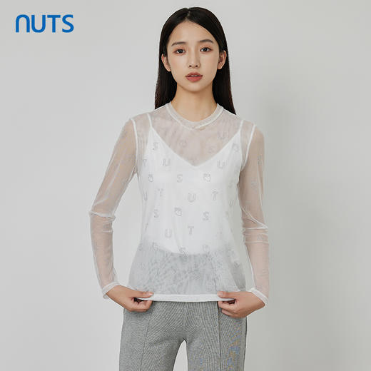 NUTS商场同款秋季白色气质设计感网纱透视长袖T恤女231023147B 商品图2