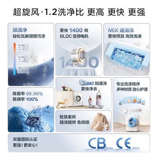 【新品上市】TCL超旋风V3R10公斤低温柔烘洗烘一体 G100V3R-HB 商品图1