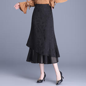 ZLy_99392025年秋季新款时尚高腰包臀裙长裙网纱提花鱼尾裙显瘦黑色半身裙