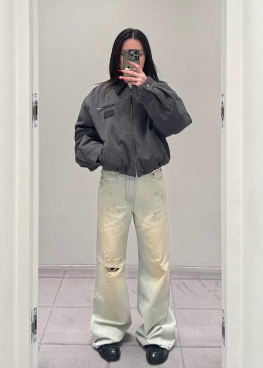 中性款皮领夹棉洗水夹克外套A00 商品图3