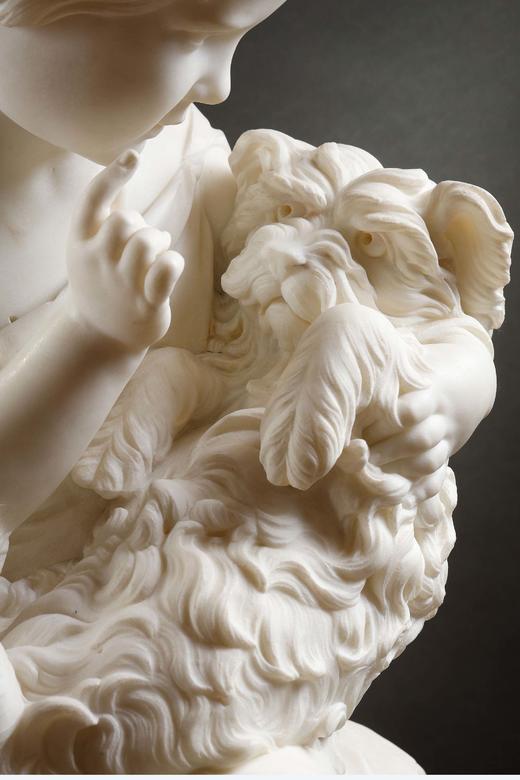 独角鹿西洋古董1860年代英国雕塑家Joseph Durham签名创作儿童主题卡拉拉大理石雕塑作品《安睡》 商品图5