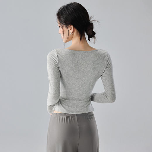 跃牌【禅语梵心】V领修身亨利衫瑜伽服长袖普拉提跑步运动上衣女显腰收腹健身T恤CX5567 商品图1