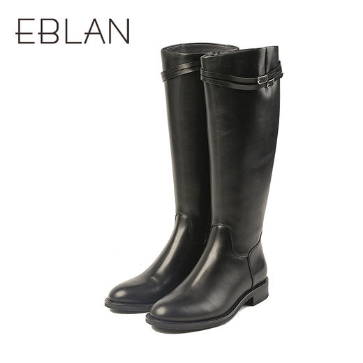 伊伴头层小牛皮材质高级百搭骑士靴经典耐看女鞋B25586312 商品图4