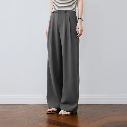 【严选】【小凉风】诗凡黎灰色直筒阔腿休闲裤松紧腰通勤百搭舒适黑色长裤7G3150921 商品图2