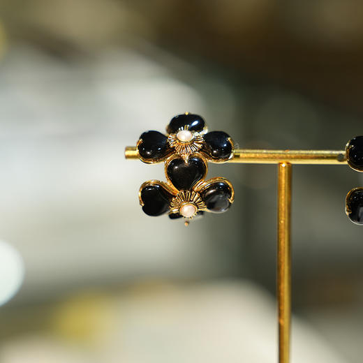 北京仓｜Goossens Paris-TREFLE-双四叶草 黑色玛瑙 耳夹［法国设计师］ 商品图4