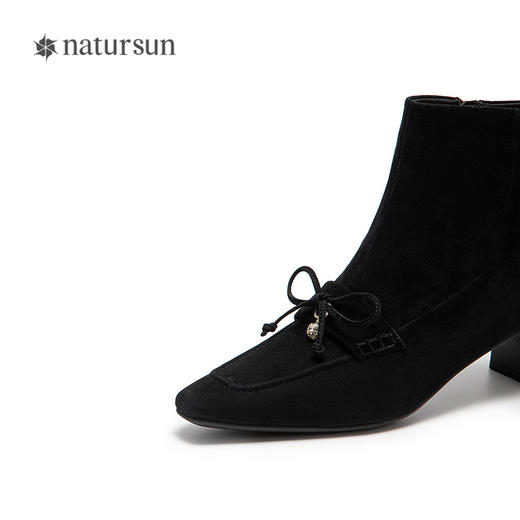 natursun复古时装靴女英伦风尖头显高显瘦百搭短筒靴N25506202 商品图3