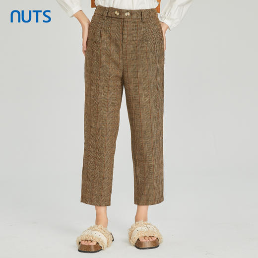 NUTS商场同款春秋季复古高腰直筒显瘦格子九分休闲裤女313073056B 商品图0