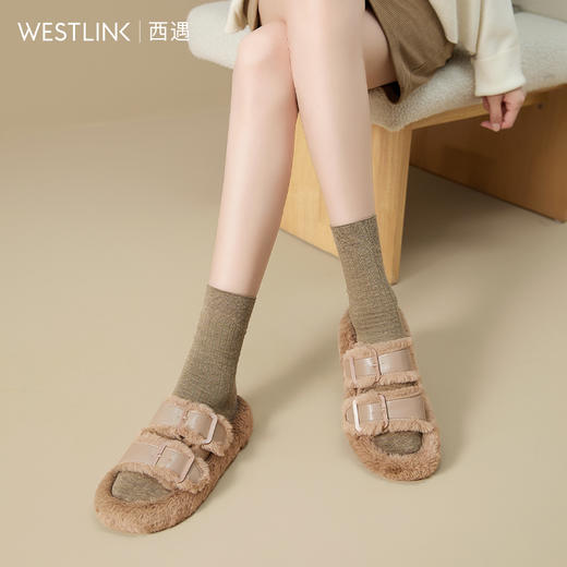 西遇厚底毛毛鞋女新款秋冬网红外穿高级感毛茸茸一字拖鞋棉鞋20034293 商品图1