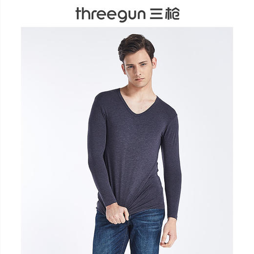 Threegun三枪 维耐寒薄加暖V领男士打底衫-23083A921 商品图3