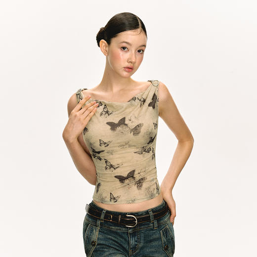 Ariseism美式复古辣妹蝴蝶印花吊带背心女2025夏季新款外穿上衣 商品图2