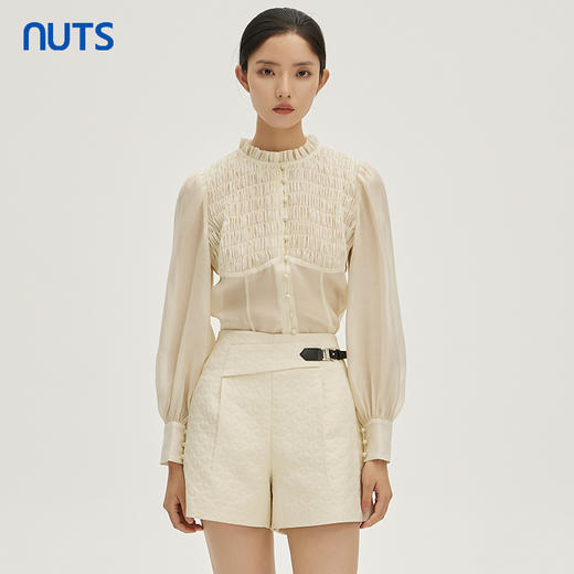 NUTS商场同款春秋款杏色气质设计感高级百搭长袖衬衫女333012208 商品图0