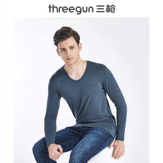 Threegun三枪 维耐寒薄加暖V领男士打底衫-23083A921 商品图2