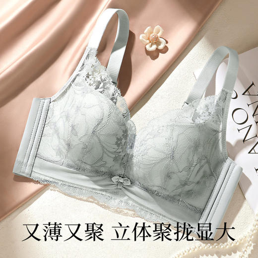 琉璃月影 文胸(VIP)【小胸聚拢 透气薄杯】性感蕾丝调整型收副乳薄款文胸 商品图0