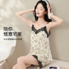 【100%棉 带胸垫】夏季薄款纯棉蕾丝吊带短裤家居服套装睡衣蕾丝边吊带套装 商品缩略图3
