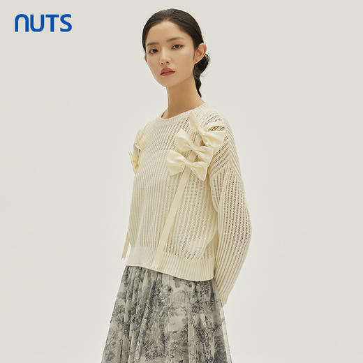 NUTS商场同款春秋季设计感气质镂空百搭短款毛织套头衫女333052195 商品图3