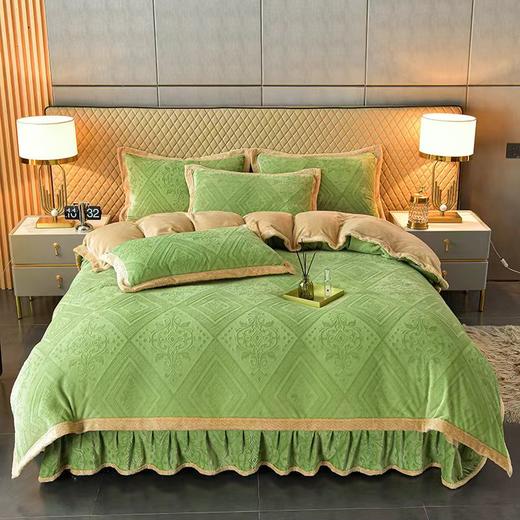 全新欧式A类5D雕花纯色牛奶绒四件套床裙款G110200002 商品图6