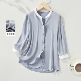 A34992025夏季新款复古民族风棉麻文艺宽松轻薄休闲立领长袖衬衫上衣女