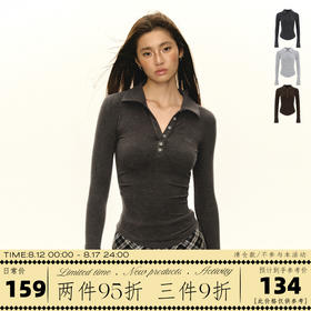 Ariseism 美式复古翻领长袖针织衫女2025秋季新款内搭上衣打底衫