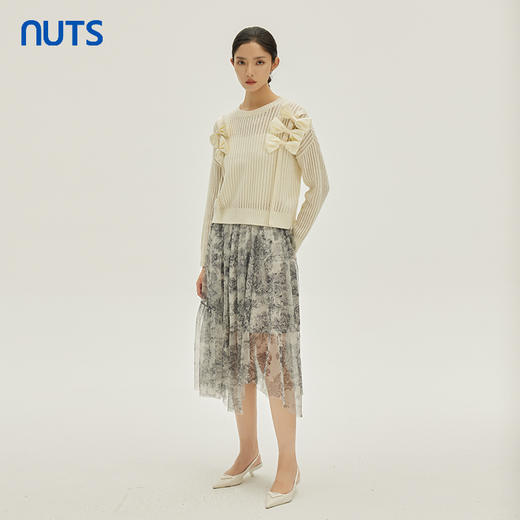 NUTS商场同款春秋季水墨画高腰显瘦网纱不规则半身长裙女333061185 商品图2