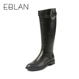 伊伴头层小牛皮材质高级百搭骑士靴经典耐看女鞋B25586312