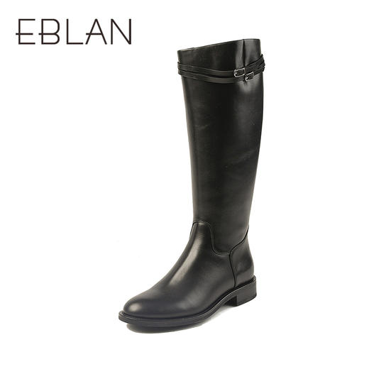 伊伴头层小牛皮材质高级百搭骑士靴经典耐看女鞋B25586312 商品图0