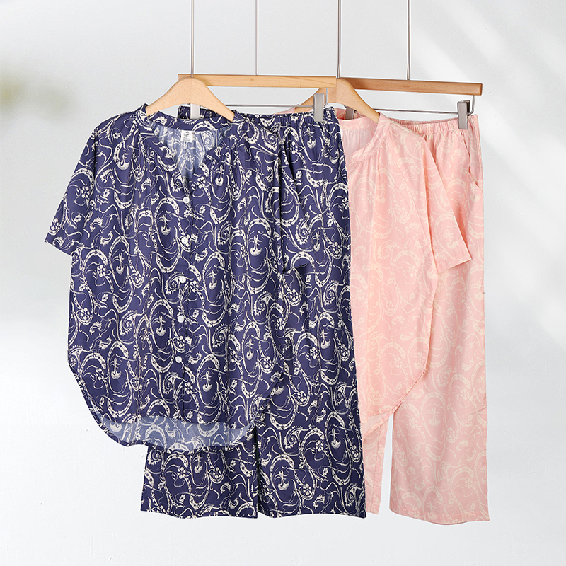 女士开衫短袖长裤套装 |棉梭织亲肤面料 吸湿透气 舒适柔软 宽松版型藏肉又百搭