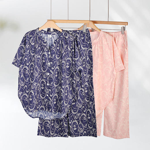 女士开衫短袖长裤套装 |棉梭织亲肤面料 吸湿透气 舒适柔软 宽松版型藏肉又百搭 商品图0