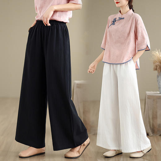 A5582 2025夏季新款复古中国风改良棉麻禅意茶服七分袖上衣套装女 商品图1