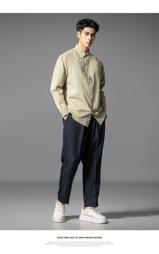 PINLI品立2025秋季新款男士尖领长袖衬衫辑明线百搭商务休闲衬衣GD253113001 商品图9