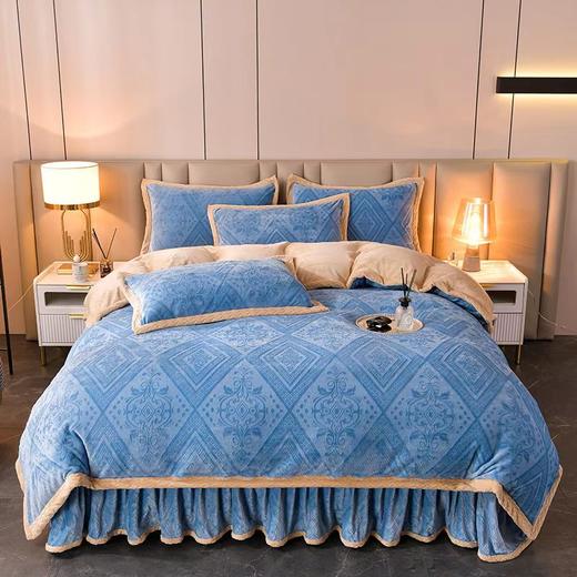 全新欧式A类5D雕花纯色牛奶绒四件套床裙款G110200002 商品图8