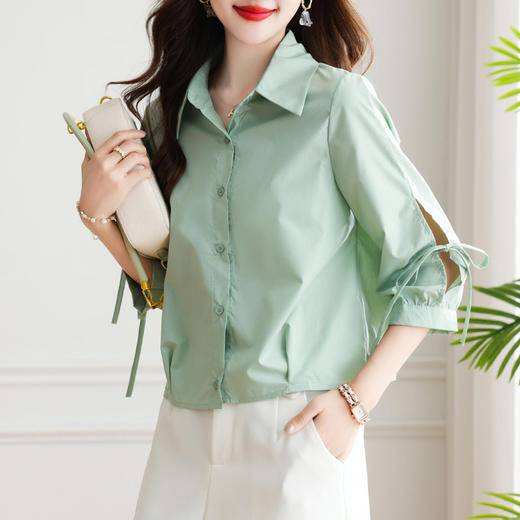 【预售3天】PY 早秋季七分袖绿色薄款衬衫 -1063 商品图1