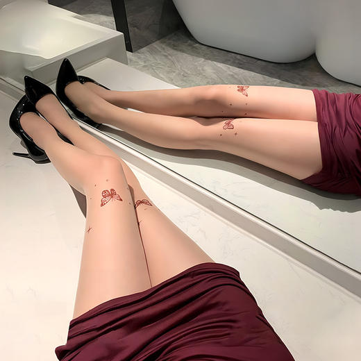 霏慕千禧风蝴蝶印花开裆连裤丝袜肉丝7343 性感肤色透肉情趣内衣印花蝴蝶肤 商品图3