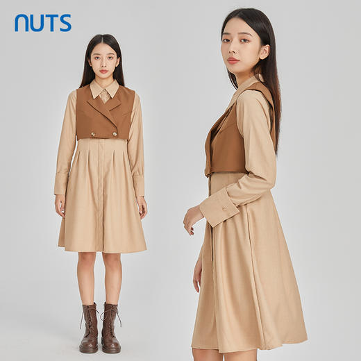 NUTS商场同款春秋季时尚气质宽松长袖衬衫连衣裙套装女313103001B 商品图1