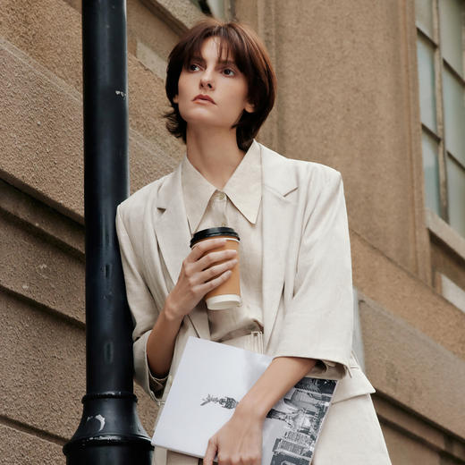 【商场同款】麦檬七分袖亚麻浅色百搭无里西装5F4113081 商品图4